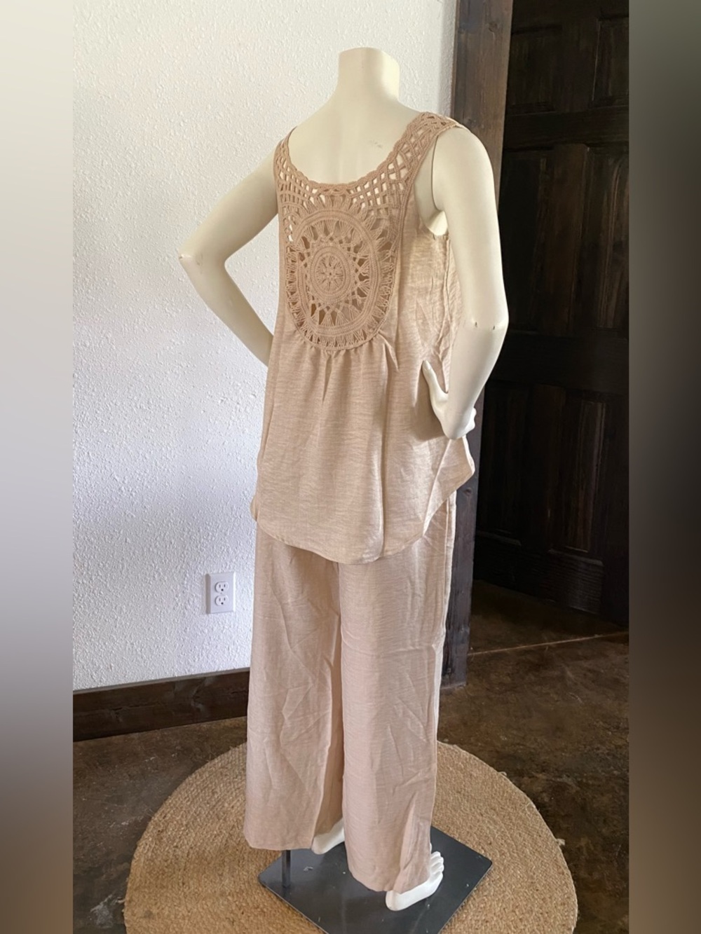 Sleeveless Wide-Leg Jumpsuit in Light Taupe - Picture 2 of 6